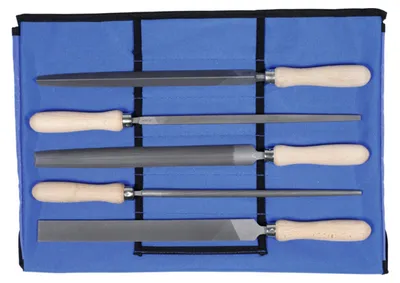 Immagine prodotto di Set di lime multiuso Dick, 5 pezzi, in custodia avvolgibile, taglio 2, con manico in legno, lunghezza senza gambo: 250 mm, 5 pezzi