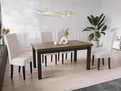 Produktbild von Moderner Rechteckiger Ausziehbarer Esstisch - Platzsparend - Schwarze Holzbeine - 140 bis 180 cm - Hergestellt in EU - 140 x 80 cm - Lefkas Eiche