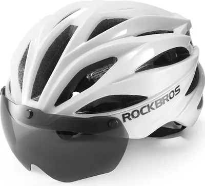 Produktbild von Rockbros Fahrradhelm mit Glas, abnehmbare Gläser mit Uv-Schutz, Unisex, glänzend - weiß
