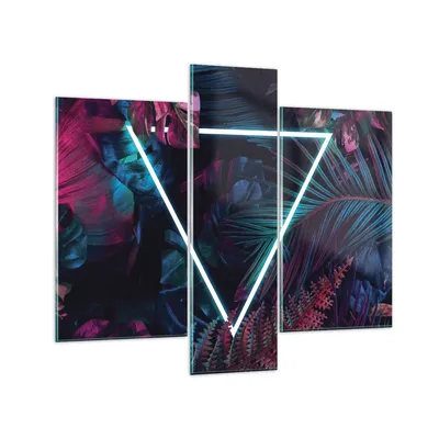 Produktbild von Bilder auf glas - 3 Teile - Leuchtend Dreieck Blätter - 95x80cm - Glasbilder - Wandbilder - Bilder - zum Aufhängen bereit - Wanddekoration aus Glas - Glas Bilder - Wandbild auf Glas - GCB95x80-4563