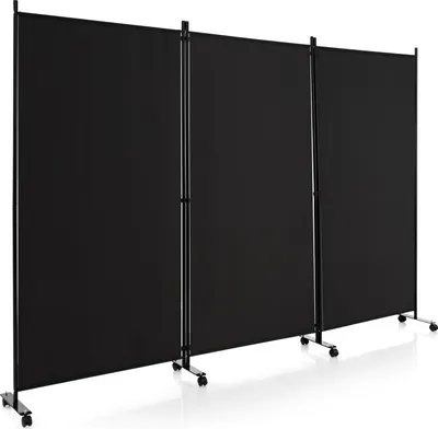 Produktbild von COSTWAY 262 x 180 cm Raumteiler auf Rollen, Paravent 3 teilig, Trennwand faltbar, aus Stoff, Sichtschutz (Schwarz)