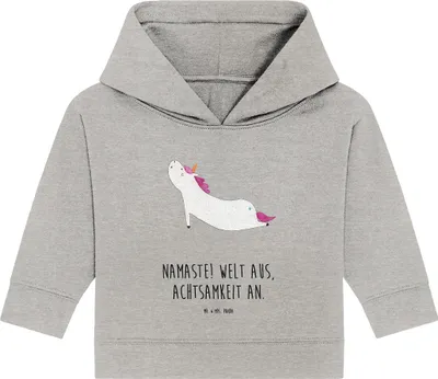 Produktbild von Mr. & Mrs. Panda Organic Baby Hoodie Einhorn Yoga 24. - 36. Monat - Heather Grey - Geschenk, Unicorn, Einhörner, Kapuzenshirt, Kapuzensweatshirt, Namaste, Sport