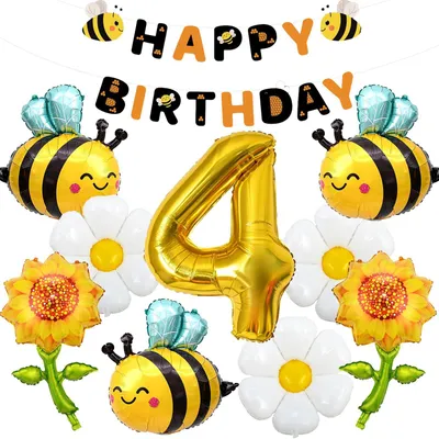 Productafbeelding van Set van 10 Bienen verjaardagsballonnen voor 4 jaar