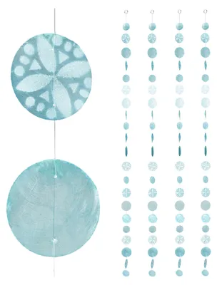 Image de Lot de 4 guirlandes Relaxdays Capiz, pour fenêtres, balcons, portes, rideaux en coquillages, guirlandes décoratives de 180 cm, fleurs bleu turquoise
