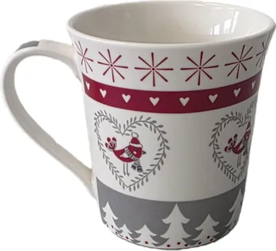 Dragimex Weihnachtstasse Wintervogel weiß mit Vogelmotiv 1 Stück