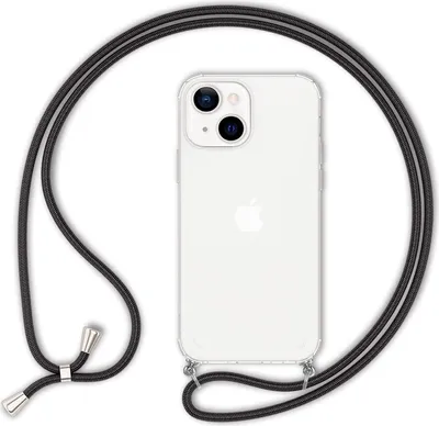 Produktbild von Handyhülle mit Band für iPhone 13 Mini (5,4") Transparent Hülle mit Schwarz Handykette Umhängen Case