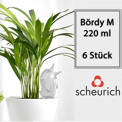 Produktbild von Scheurich Wasserspender Bördy M | 6 x Klar | 220ml Füllmenge | Bewässerungskugel klein mit Ton Fuß | Wasserspender Pflanzen und Blumen Terrakotta Stiel
