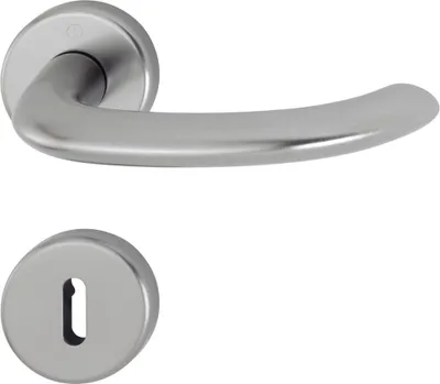 A door handle and a keyhole escutcheon are shown against a white background.
