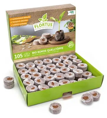 Produktbild von Kokos Quelltöpfe 36 mm |  Kokos Quelltöpfe von FLORTUS, Menge (Stück):105 Stück