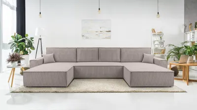 Image de AX LIVING Beige Canapé U avec fonction sommeil - Cedria U Salon