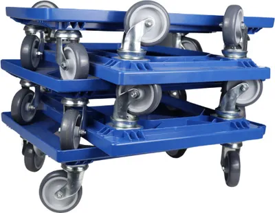 Produktbild von Transportroller Kunststoff 60x40 cm 4 Leichtlauf-Lenkrollen, ideal für Kisten & Euroboxen, Traglast 250 kg, Transporthilfe (Blau, 5 Stück)
