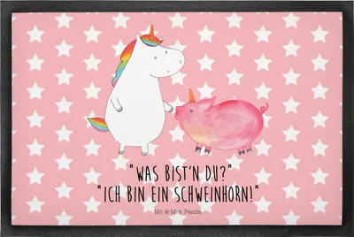 Produktbild von Mr. & Mrs. Panda Schmutzmatte Einhorn Schwein 40 x 60 cm - Rot Pastell - Geschenk, Schweinchen, Einhörner, fußmatte, Freundin, Fußabstreifer, Schmutzfangmatte, Unicorn
