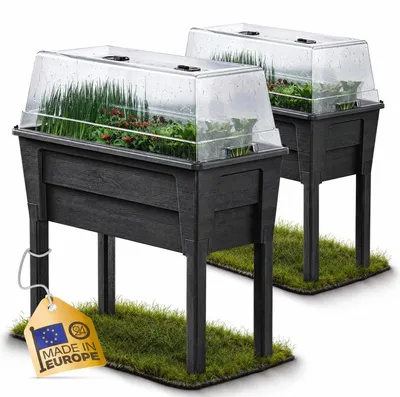 Produktbild von Hochbeet Pflanzkasten Gewächshaus - 50 Liter - Kunststoff - Anthrazit - Mit Deckel, Wasserreservoir und Tropfbewässerung