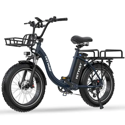 Produktbild von HITWAY E Bike,48V 27Ah mit BMS, 160km Reichweite, 20" *4,0 Fat Tire,E-Cargobike mit Doppeltem Gepäckkorb, Hydraulische Bremsen, 7-Gang,Drehmomentsor