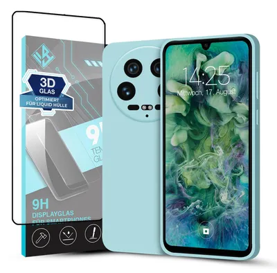 Produktbild von Hülle für Xiaomi 14 Pro mit 9H Displayglas Displayschutz Case Cover Bumper Smartphone Softgrip Schutzhülle Farbe: Hellblau