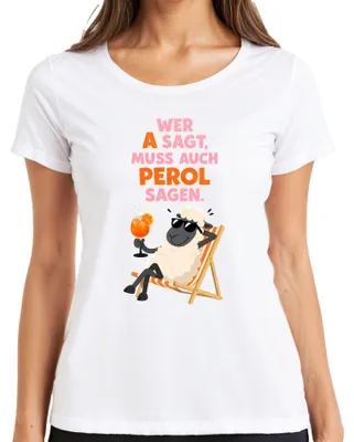 Immagine prodotto di Chi dice "A" deve anche dire "Perol". Maglietta da donna per festa di addio al nubilato, con scritta "Aperol Spritz", colore bianco, taglia M