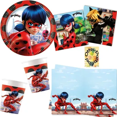 Produktbild von Miraculous-Party-Set Ladybug-Cat-Noir-Party-Set #2 Für 16 Gäste - 53tlg. Teller Becher Servietten Tischdecke