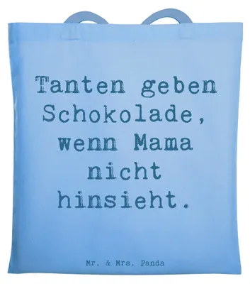 Produktbild von Mr. & Mrs. Panda Tote Bag Spruch Tante Schokolade - Sky Blue - Geschenk, Verwandtschaft, Neffe, Schultasche, Freuden, Einkaufstasche, Jutebeutel, studententasche, Tasche