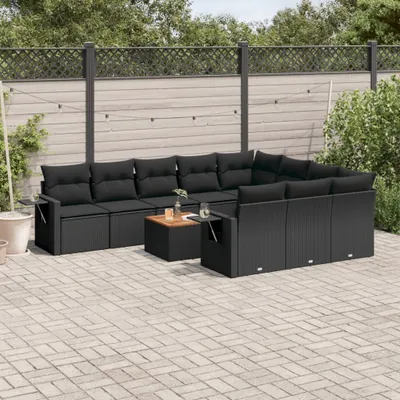 Produktbild von Design 11-tlg. Garten-Sofagarnitur mit Kissen Schwarz Poly Rattan, Gartenmöbel-Sets 2024 Neu