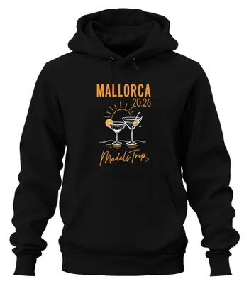 Productafbeelding van Mallorca 20.26, Vriendinnentrip, Cocktailparty, Vriendinnenaanzet, Vrijgezellenfeest, Hoodie, Zwarte sweater, Maat L