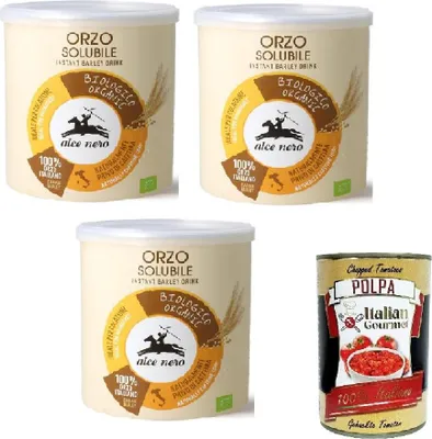 Produktbild von Alce Nero Orzo solubile, Classico Instant lösliche Gerste Getreidekaffee kaffee, 3x 125g + Italian Gourmet polpa 400g