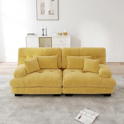 Produktbild von STILVORA Cloud Ecksofa mit Massivholzrahmen und Chenille-Stoff, Doppelsofa mit 2 Lendenkissen Loungesofa mit 2 Dekokissen, Wohnzimmersofa für Wohnzimmer, Chenille