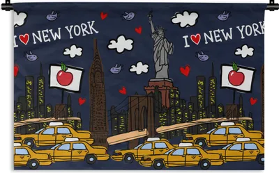 Produktbild von MuchoWow® Wandteppich Wandbehang New York - Taxi - Freiheitsstatue 60x40 cm Tapisserie Dekoration Wandtuch - Wanddekorationen