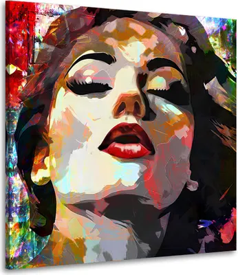 Produktbild von Abstrakt Frau mit rotem Lippenstift Leinwandbild Wandbild Kunstdruck XL Wanddeko: 40x40x2cm