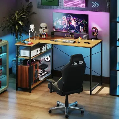 Image de Bureau en forme de L avec étagère réglable