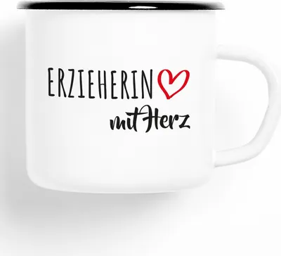Produktbild von Huuraa Emaille Tasse Erzieherin Geschenk Kaffeebecher Vintage 300ml Erzieherin Präsent