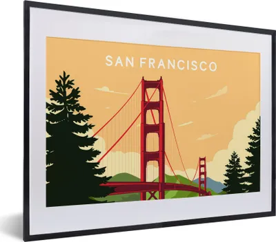 Produktbild von MuchoWow® MuchoWow® Gerahmtes Poster San Francisco - Brücke - USA - Golden Gate Bridge 40x30 cm - Poster mit zchwarzem Bilderrahmen - Bilderrahmen - Poster im Rahmen