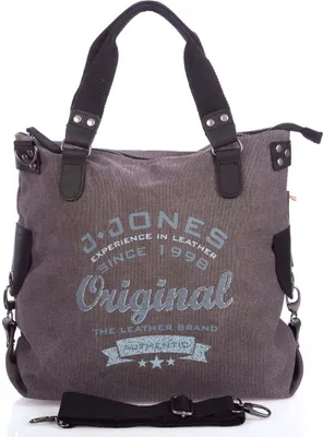 Zdjęcie produktu dla Torebka damska na ramię szara w stylu vintage/retro canvas + skóra naturalna shopperka pojemna i duża