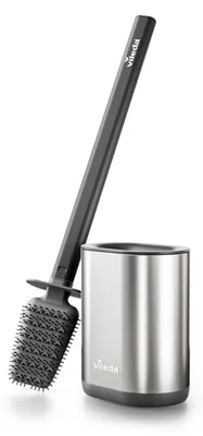 Produktbild von Vileda Toilettenbürste Silikon Flexkopf Edelstahlgriff 2-in-1 WC Bürste Silber