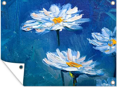 Produktbild von MuchoWow® 40x30 cm Outdoor-Poster Gartendeko Sichtschutz Garten Poster für den Garten  Gemälde - Ölfarbe - Blumen - Blau