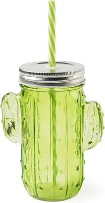 Produktbild von Kaktusbecher mit Strohhalm und Deckel, 425 ml, grün