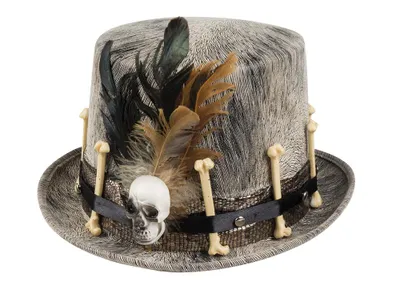 Produktbild von Hut Voodoo Nawu mit Federn und Schädel – Karneval & Halloween Accessoire