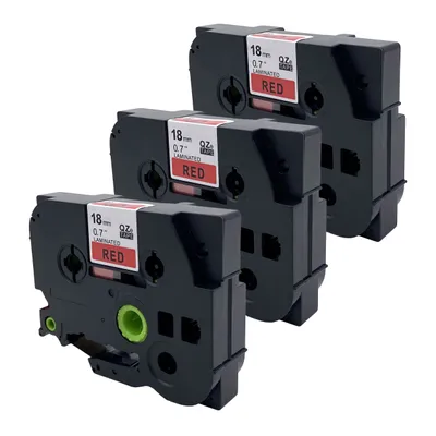 Produktbild von DULA Etikettenband - Kompatibel mit Brother P-Touch Tze-441 - 3 Stück - Schwarz auf rot - 18mm x 8m