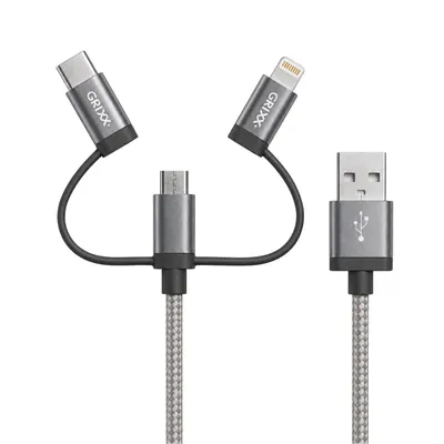 Productafbeelding van Grixx 3-in-1 laadkabel micro-USB USB-C Lightning 1 m MFi space grey