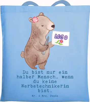 Produktbild von Mr. & Mrs. Panda Tote Bag Werbetechnikerin Herz - Sky Blue - Geschenk, Beutel, Schultasche, Laptoptasche, Tasche, Shopping
