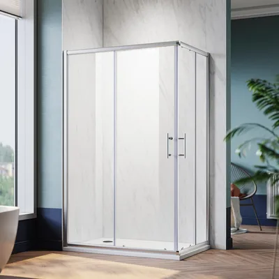 Obrázok produktu pre SONNI rohový sprchovací kút ŠxHxV: 90x120x185 cm rohový vstup dvojité posuvné dvere sprchovací kút tvrdené bezpečnostné sklo funkcia rýchleho uvoľnenia ochrana proti striekajúcej vode