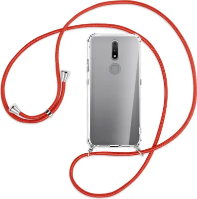 Produktbild von Handykette Backcover-Schutzhülle mit Band (Metall silberfarben) für Nokia 2.4 - rot