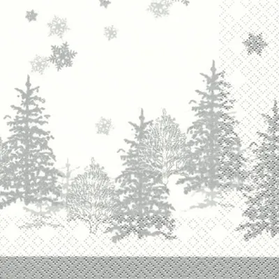 Produktbild von 20 Servietten Tree and Snowflakes - Bäume & Schneeflocken silber 33x33cm