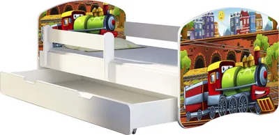 Immagine prodotto di Letto per ragazzi ACMA letto per bambini letto per ragazzi completo di materasso a doghe e protezione anticaduta bianco 44 locomotiva 180x80 + rete