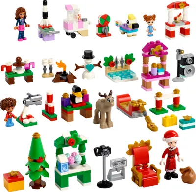 Productafbeelding van LEGO 41706 Friends Adventskalender 2022, met 24 kerstspeelgoedstukjes, waaronder een kerstman, een sneeuwpop en een rendierfiguur, een kerstcadeau voor kinderen