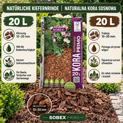 Produktbild von Kiefernrinde Garten Nadelholz 20L 10-20mm, KI-generiertes Bild