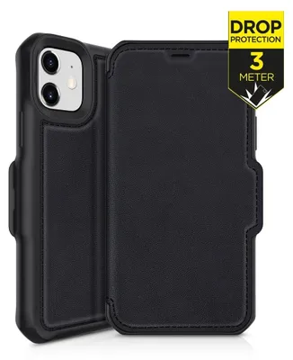 Image de Étui ITSkins HybridFolio pour iPhone 12 Mini, en cuir véritable, à rabat - Noir