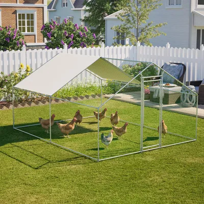 Productafbeelding van Metalen Kippenren 3x4x2 m - Waterdicht Dak - Afsluitbaar - Freelaufgehege