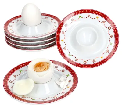 Zdjęcie produktu dla 6x Świąteczny wymarzony kubek na jajko z tacą porcelana 6 os. śniadanie Boże Narodzenie