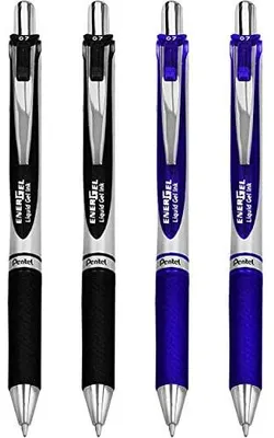 Zdjęcie produktu dla Długopisy żelowe pentel energel 0 7 mm czarne niebieskie zestaw 4 sztuki