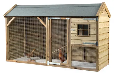 Obrázek produktu pro Fatmoose Kurník s výběhem CosyChicken Cottage ze dřeva – 243 x 95 x 148 cm